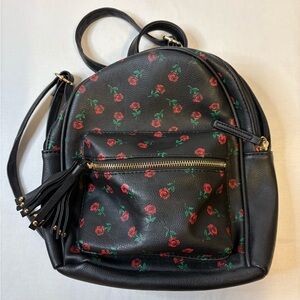Floral Faux Leather Black Backpack